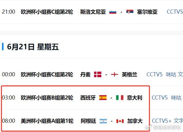 2024年6月21日CCTV5直播欧洲杯小组赛及美洲杯揭幕战